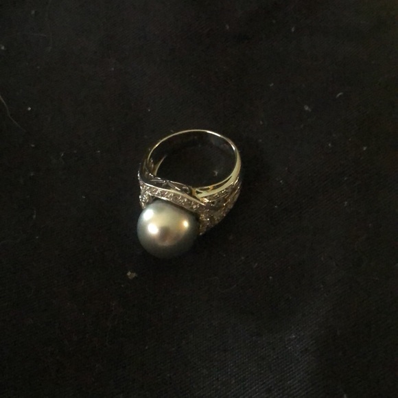 18 k perfect round shape south seas pearl approx 11 or 12 mm gray pearl diamonds - Picture 4 of 6